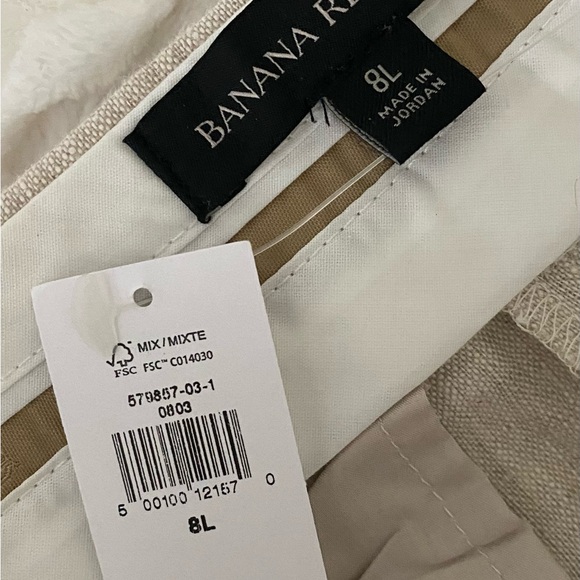 NWT. Banana Republic Beige Palma Straight Leg Linen Pants, Sz 8L - Picture 8 of 13